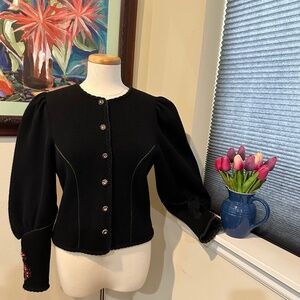 Vintage Astrifa Black Embroidered Wool Sweater/Jacket /Trachten Style - Sz L